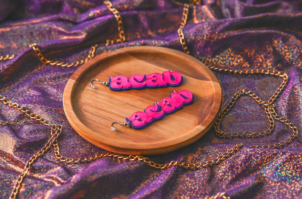 ACAB Earrings- Pink/Purple - Bizaanide'ewin Beadwork & Supplies