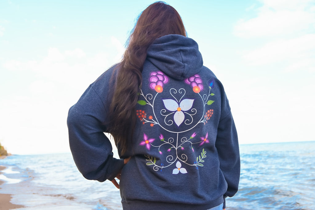 Ojibwe Floral Pullover Hoodie - Bizaanide'ewin