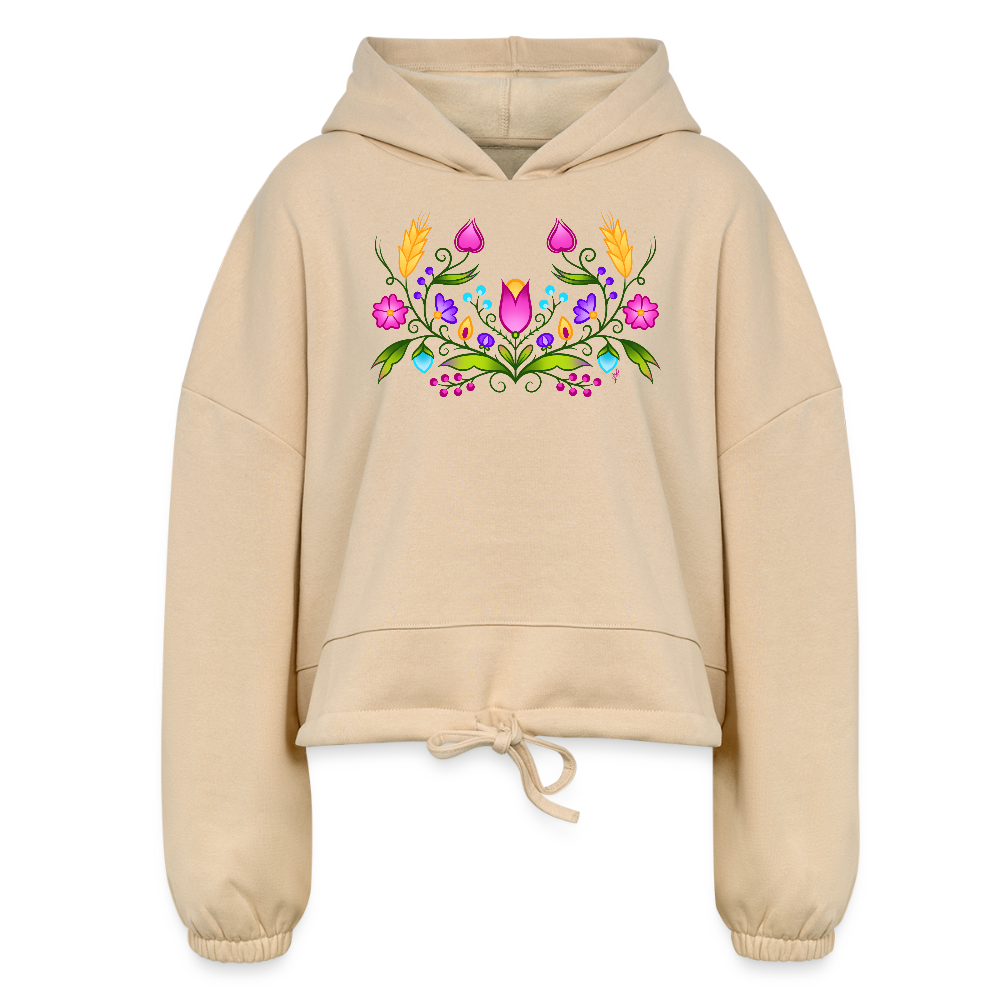 Pink Ojibwe Floral Cropped Hoodie - nude