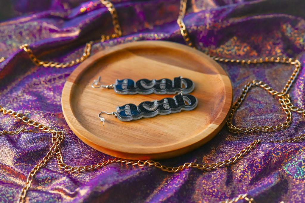 ACAB Earrings- Black/Holo Silver - Bizaanide'ewin Beadwork & Supplies