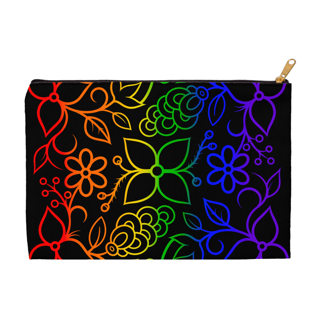 Accessory Pouch - Black Rainbow Ojibwe Floral - Bizaanide'ewin