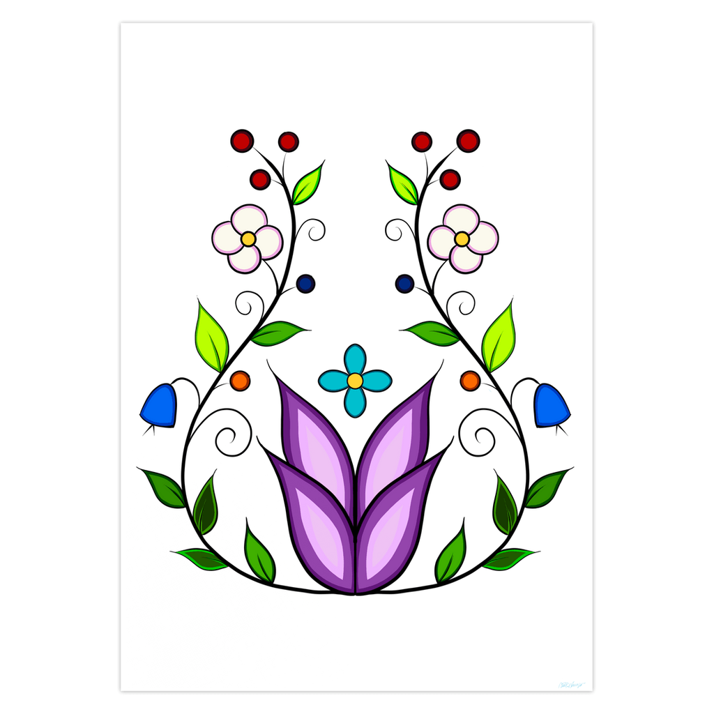 Blank Folded Greeting Cards (5pk) - OG Ojibwe Floral Design by Caitlin Newago - Bizaanide'ewin
