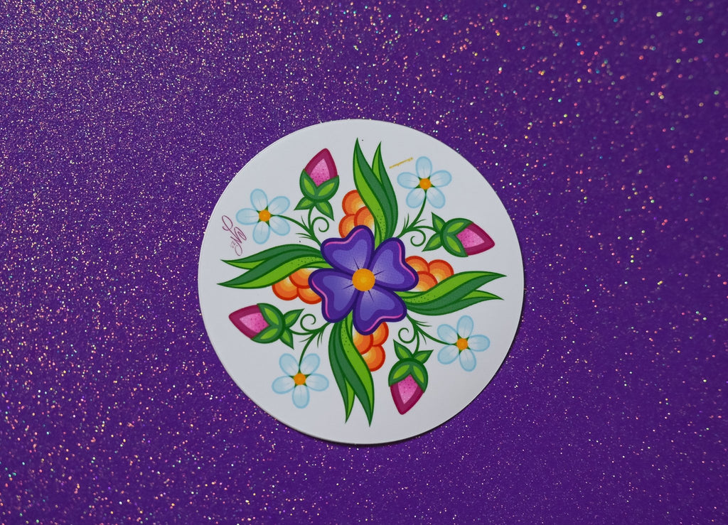 Bright Ojibwe Floral Round Sticker - Bizaanide'ewin