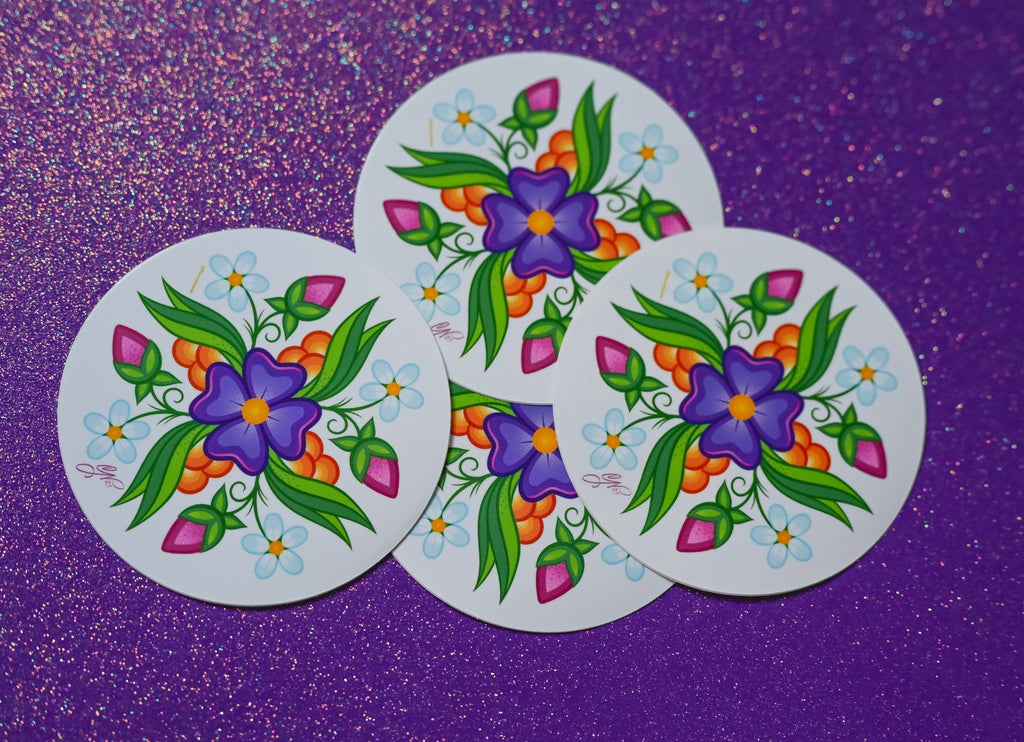 Bright Ojibwe Floral Round Sticker - Bizaanide'ewin