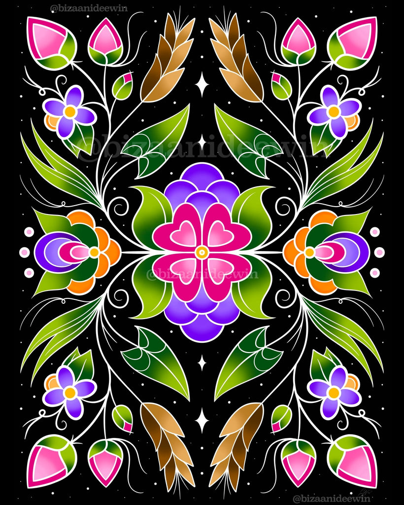 Celestial Ojibwe Floral Minky Blanket - Bizaanide'ewin
