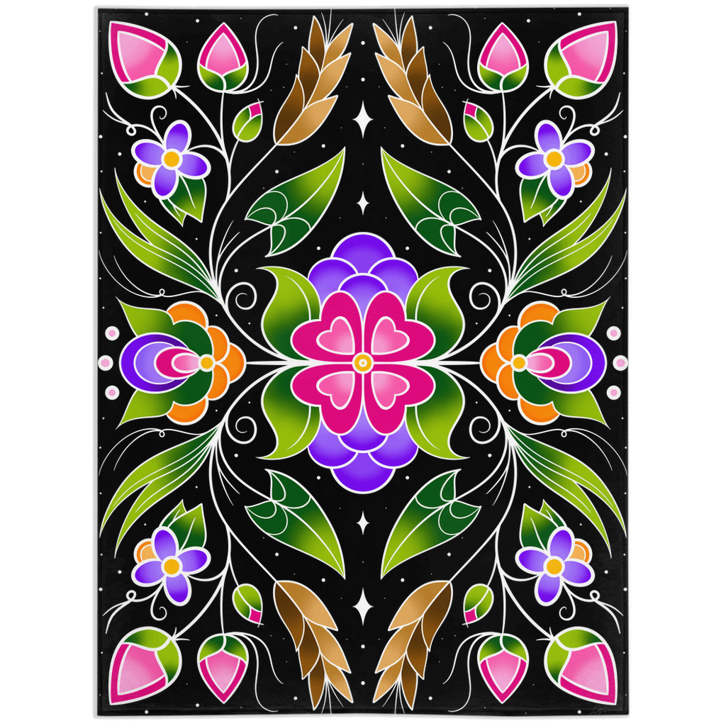 Celestial Ojibwe Floral Minky Blanket - Bizaanide'ewin
