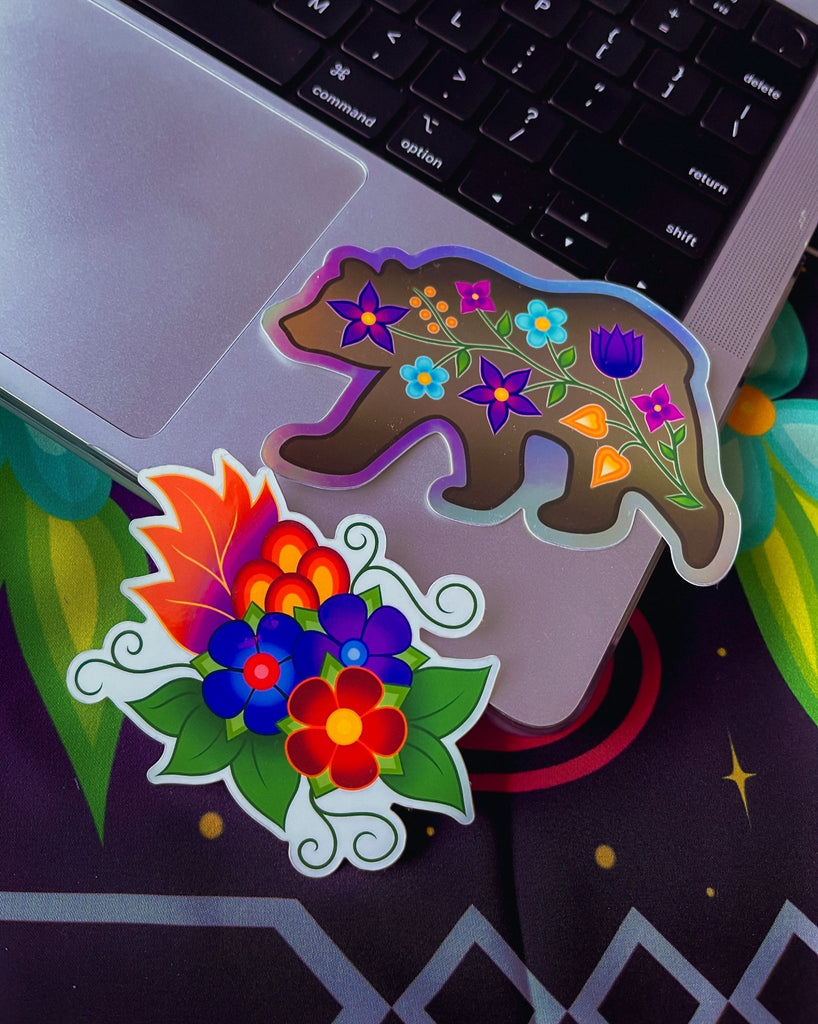 Floral Bear Holographic Sticker - Bizaanide'ewin