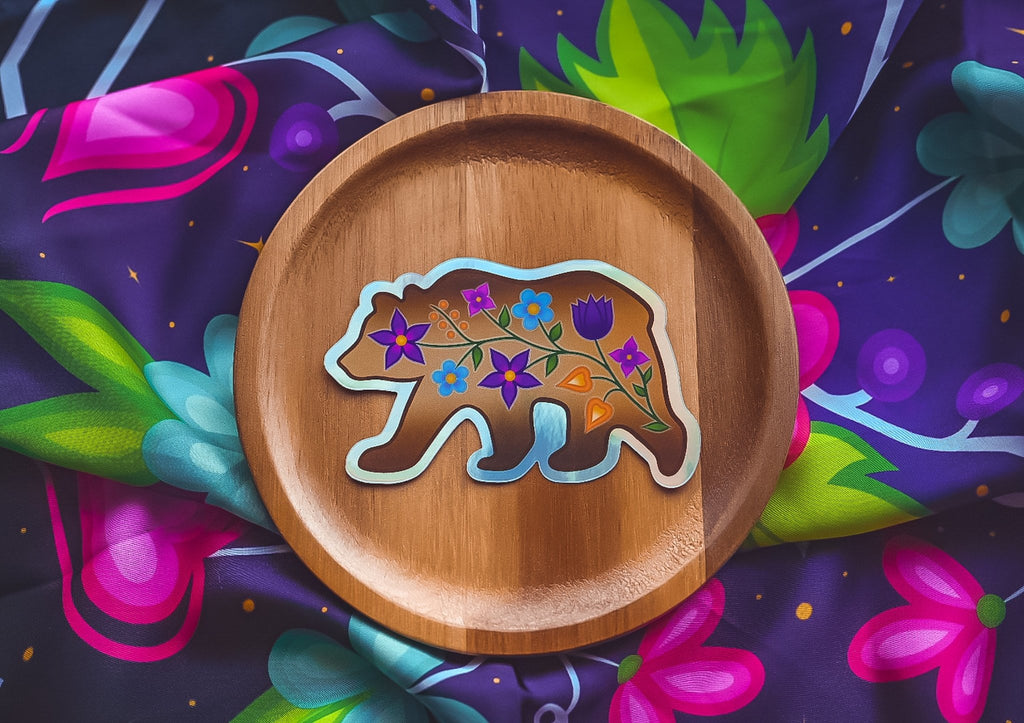 Floral Bear Holographic Sticker - Bizaanide'ewin