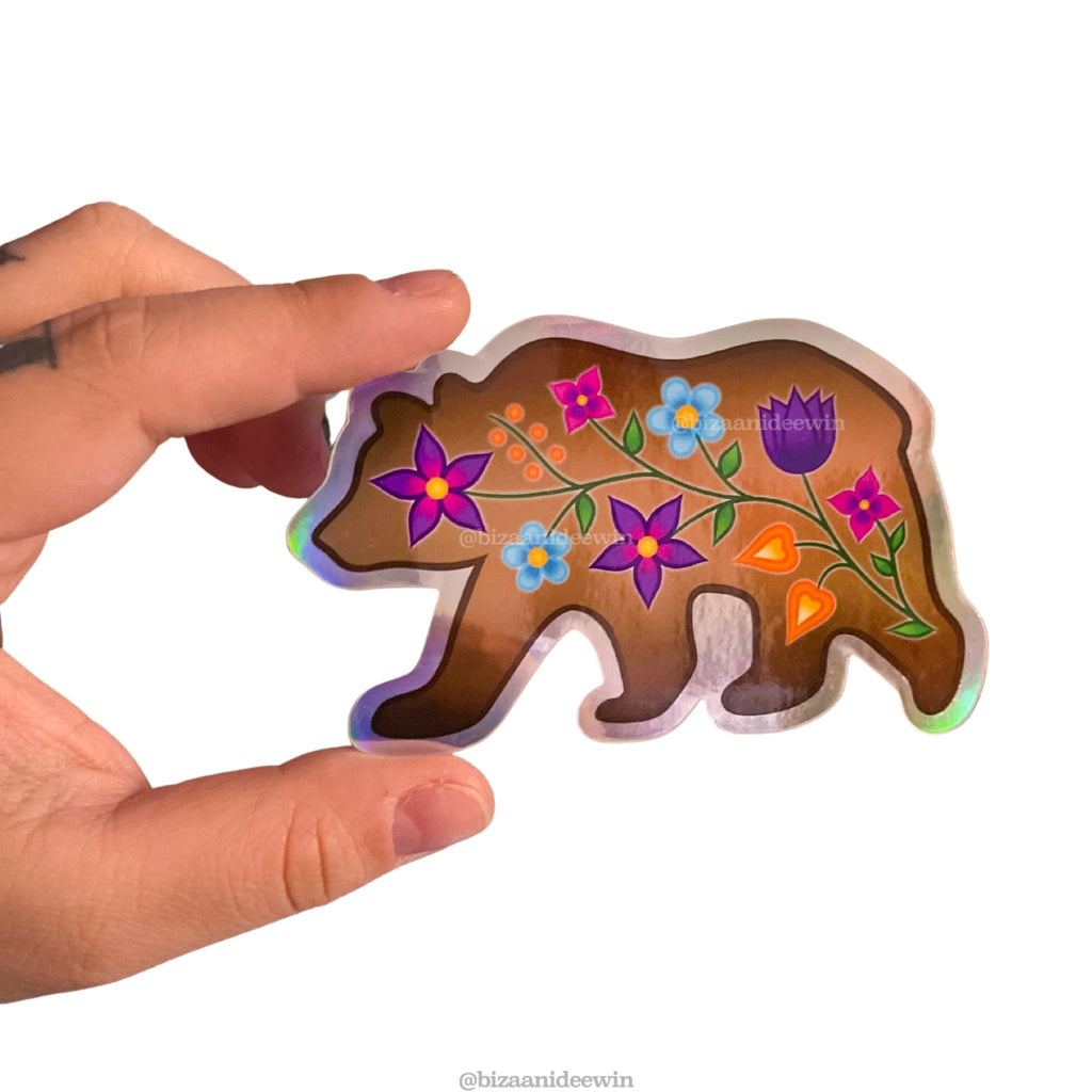 Floral Bear Holographic Sticker - Bizaanide'ewin
