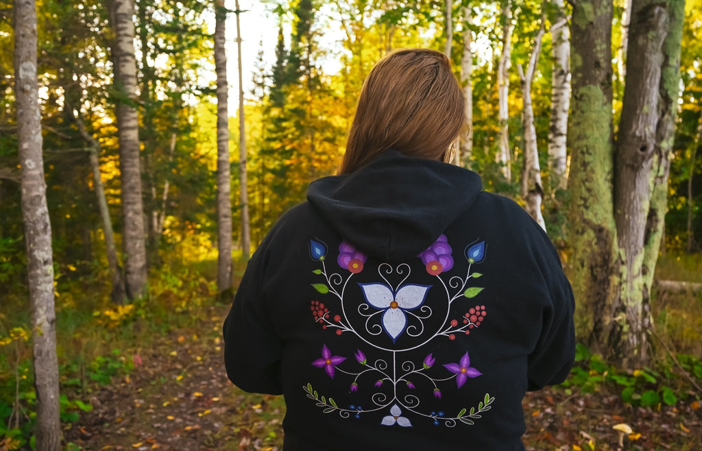 Ojibwe Floral Pullover Hoodie - Bizaanide'ewin