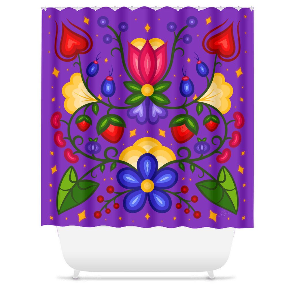 Ojibwe Floral Shower Curtain- Purple - Bizaanide'ewin