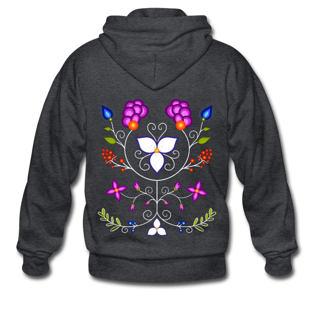 Ojibwe Floral Zip-Up Hoodie Sweatshirt - Bizaanide'ewin Beadwork & Supplies