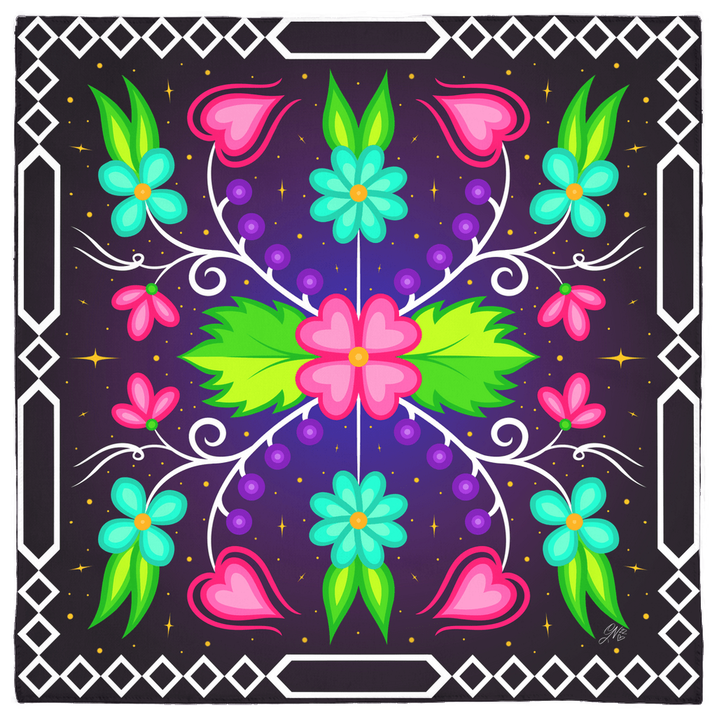 Otter Track Ojibwe Floral Bandana - Bizaanide'ewin