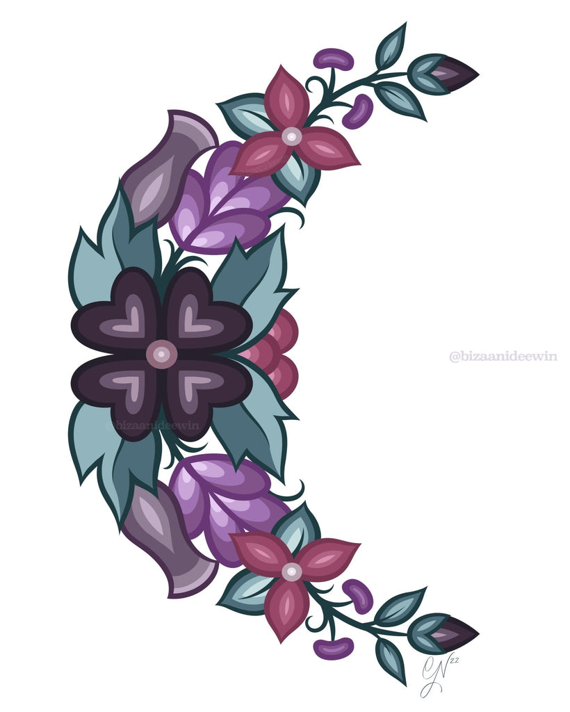 Purple Floral Moon Tattoo Token - Bizaanide'ewin