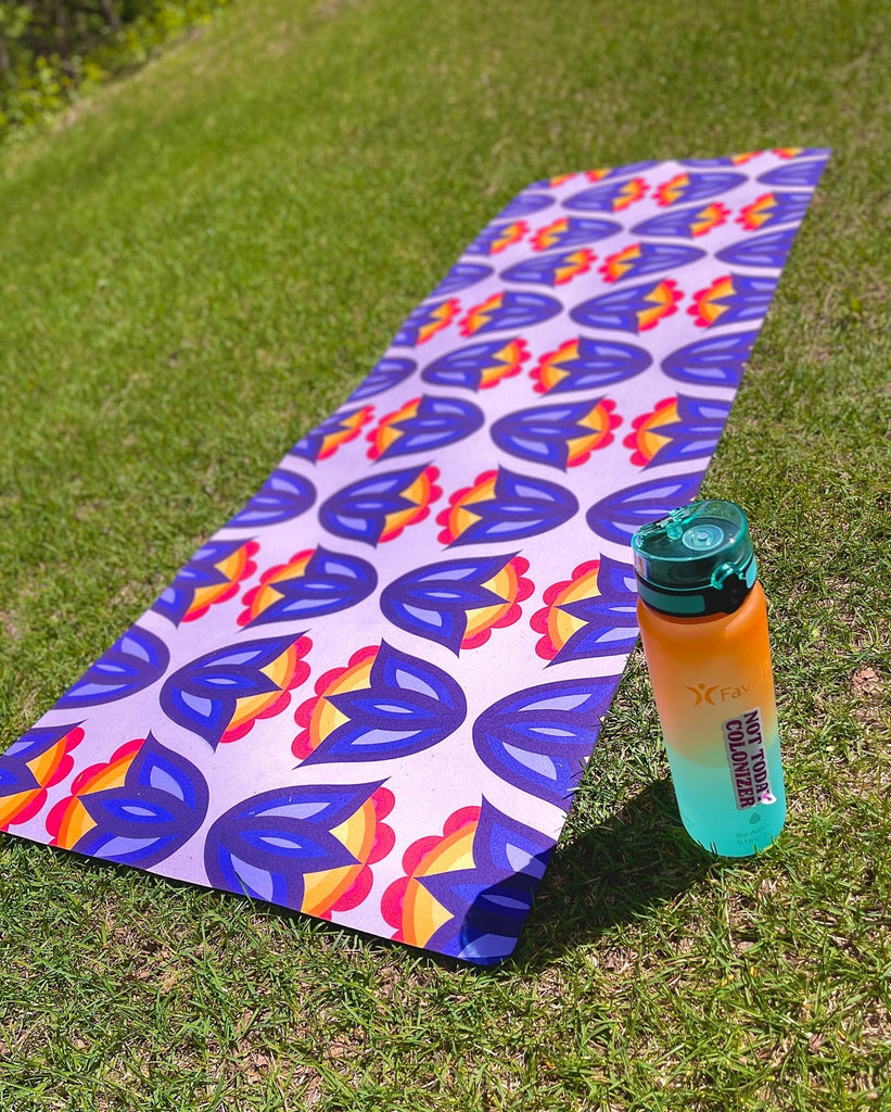 Purple Floral Yoga Mat - Bizaanide'ewin Beadwork & Supplies
