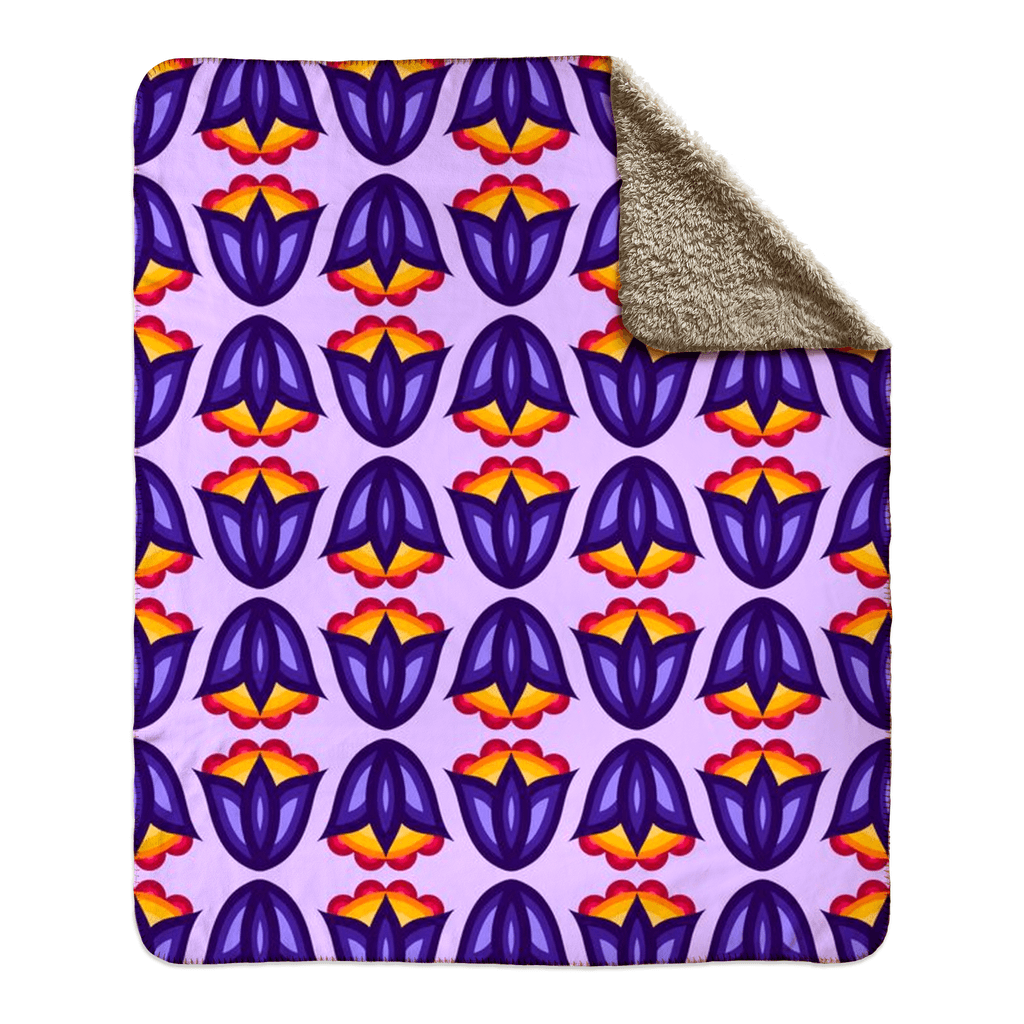 Purple Ojibwe Floral Fleece Sherpa Blanket - Bizaanide'ewin