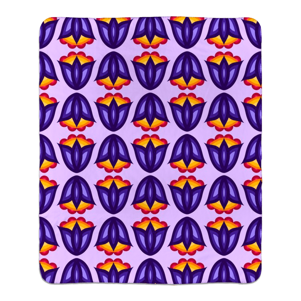 Purple Ojibwe Floral Fleece Sherpa Blanket - Bizaanide'ewin
