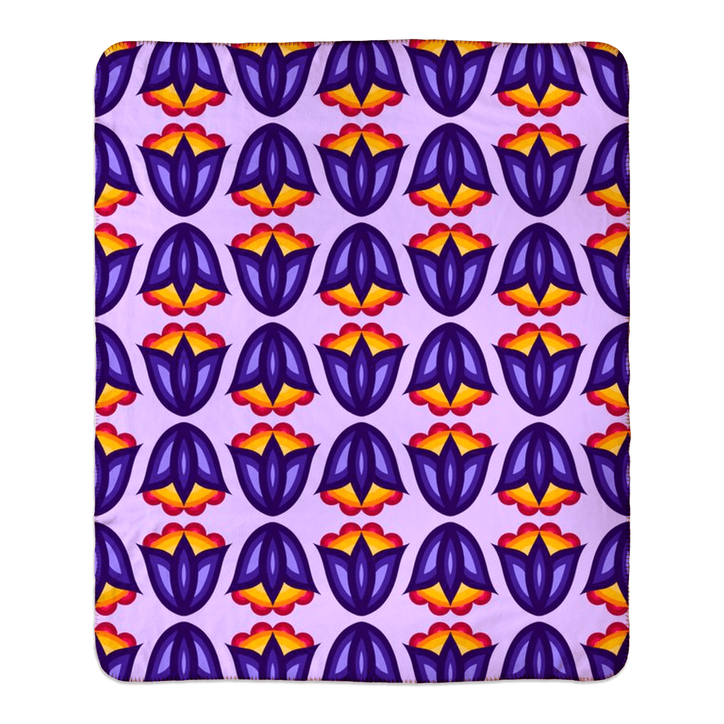 Purple Ojibwe Floral Fleece Sherpa Blanket - Bizaanide'ewin