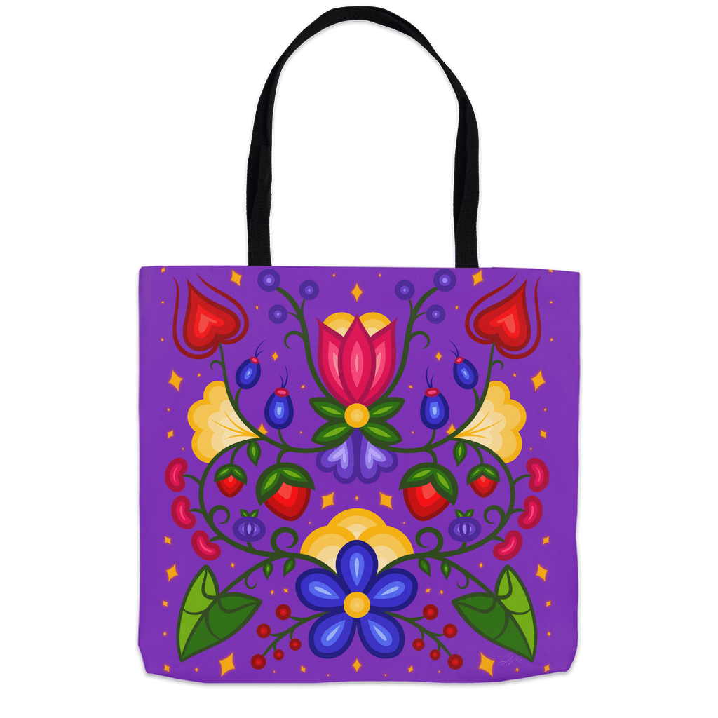 Purple Ojibwe Floral Tote Bag - Bizaanide'ewin