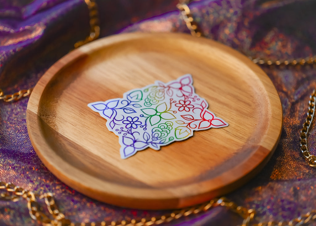 Rainbow Ojibwe Floral Glitter Sticker - Bizaanide'ewin Beadwork & Supplies