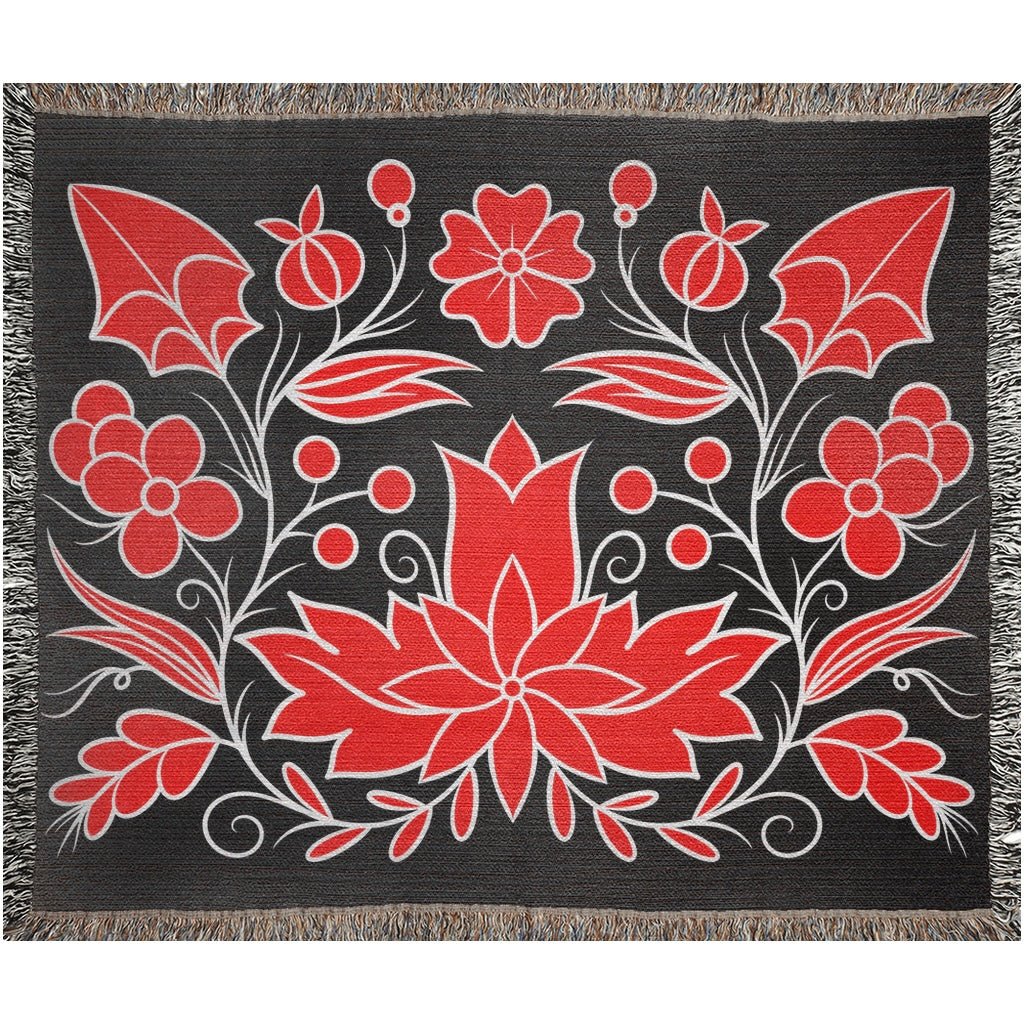 Red Floral Woven Throw Blanket - Bizaanide'ewin