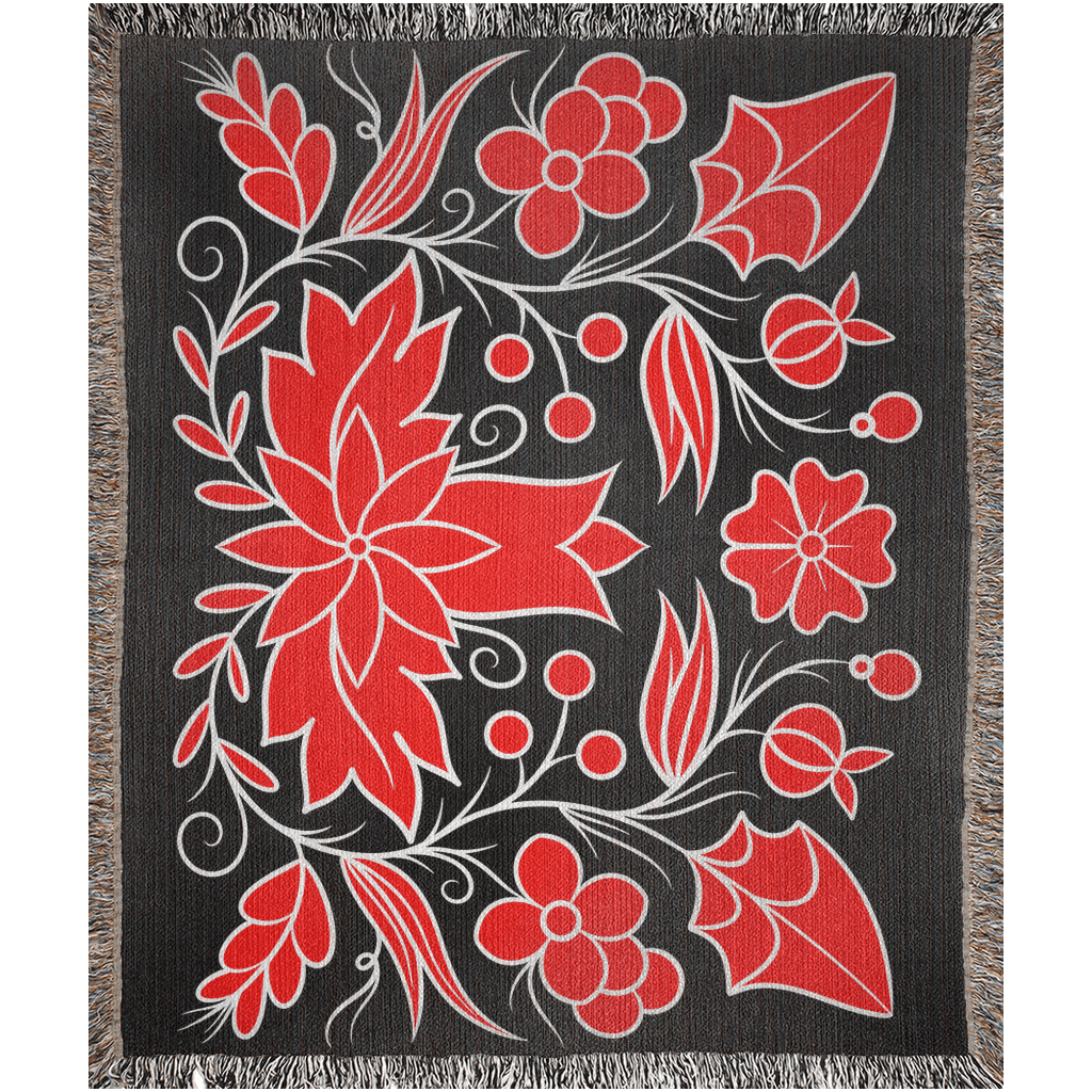 Red Floral Woven Throw Blanket - Bizaanide'ewin