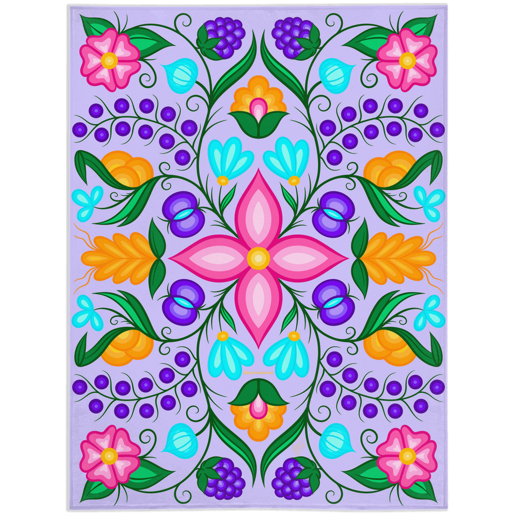 Summer 2023 Ojibwe Floral Minky Blanket - Bizaanide'ewin