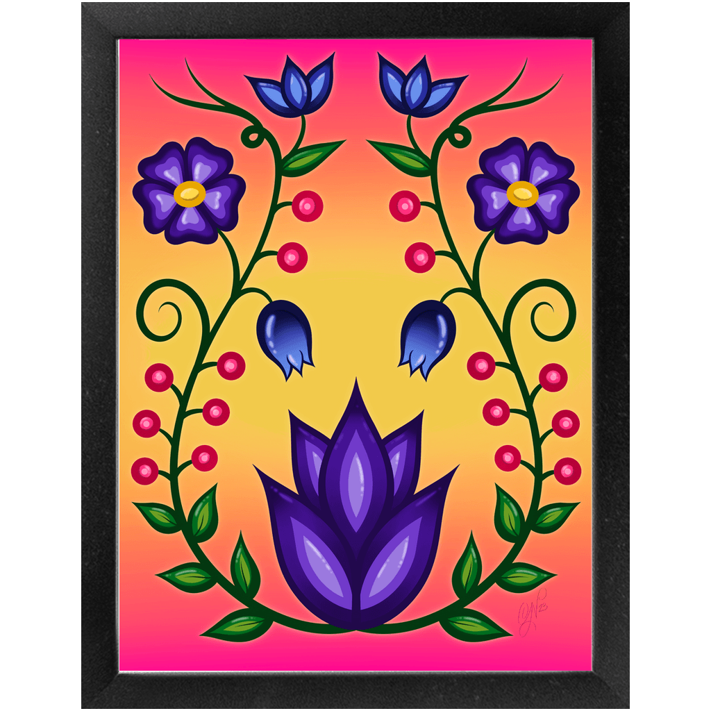 Sunset Ojibwe Floral Framed Print - Bizaanide'ewin